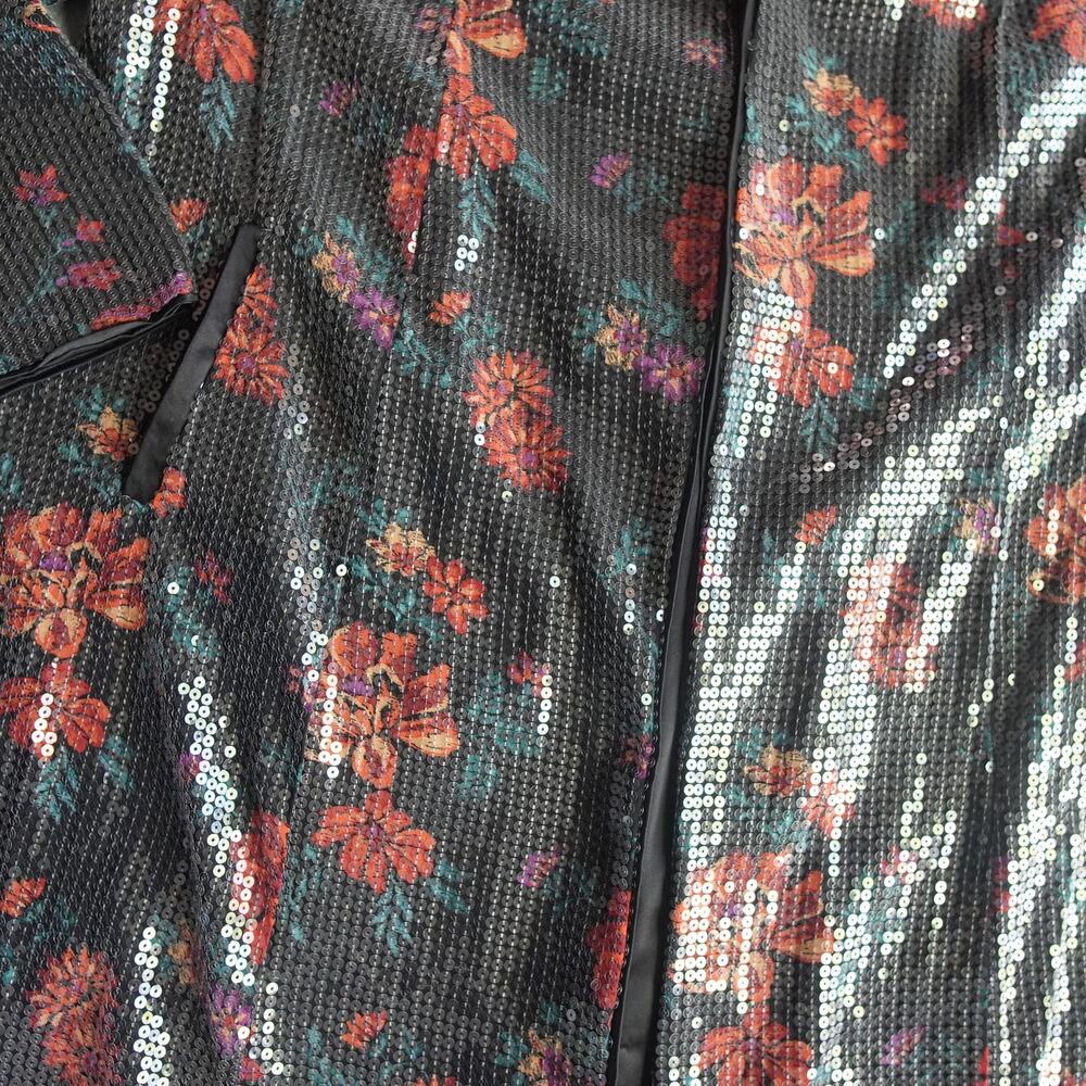 Torrid Black Floral Sequin Duster Jacket Kimono 2XL Date Night Glam - Picture 8 of 15